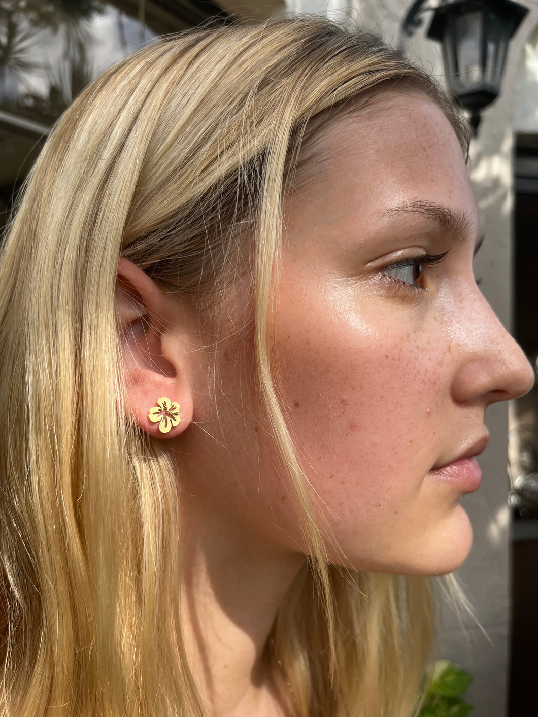 Gold Hibiscus Earrings