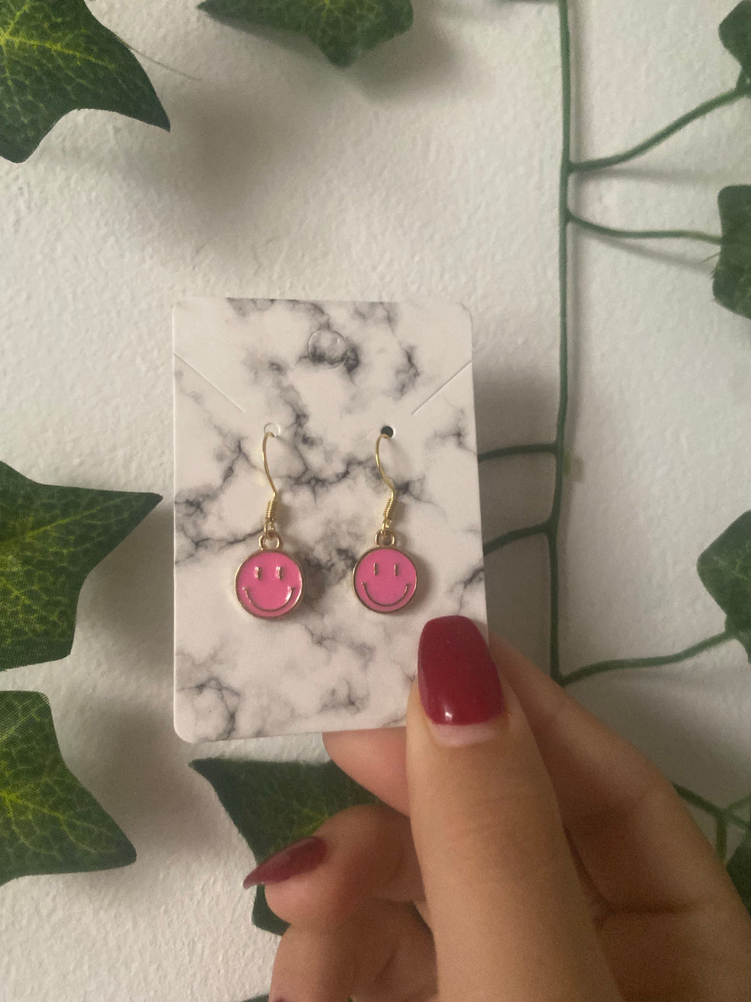 Dark Pink Smiley Earrings