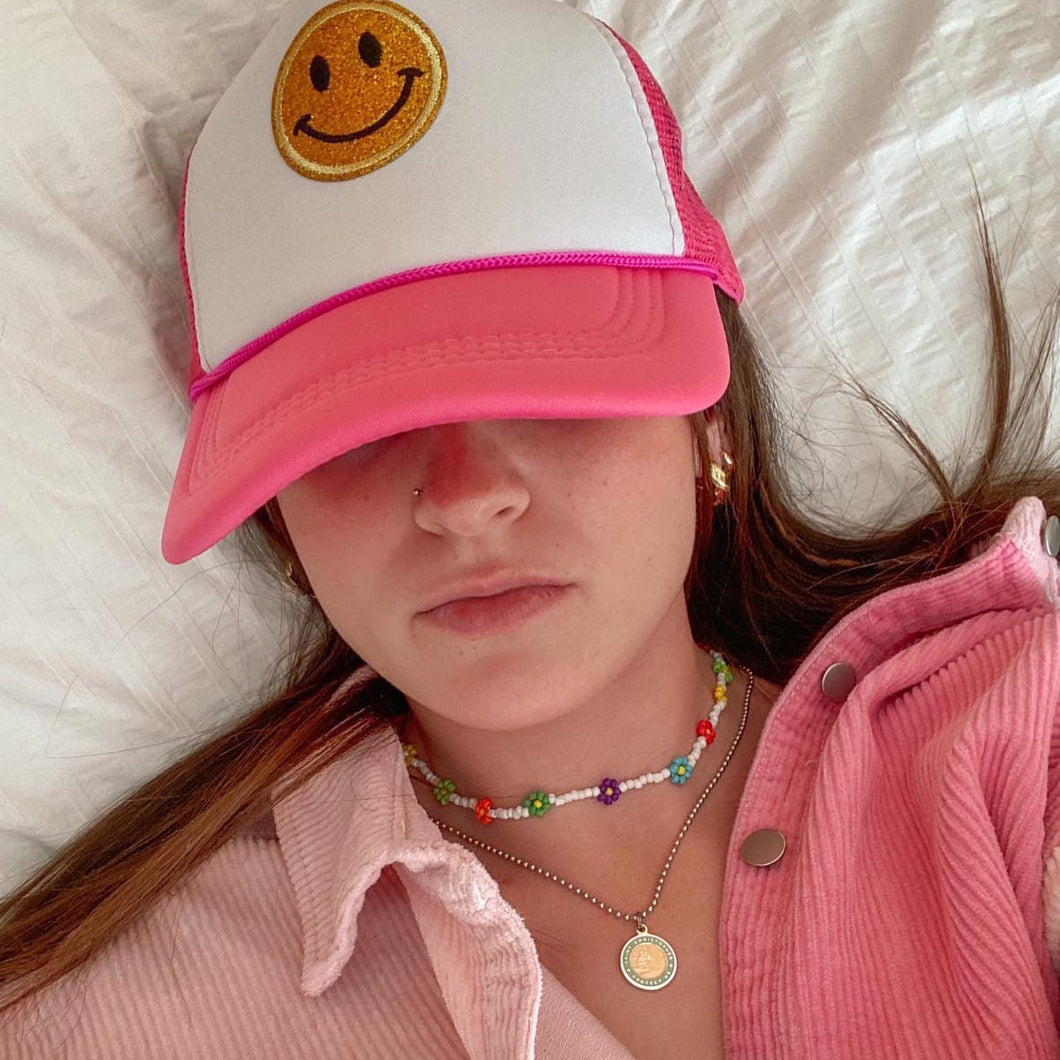 Hot Pink Smiley Hat